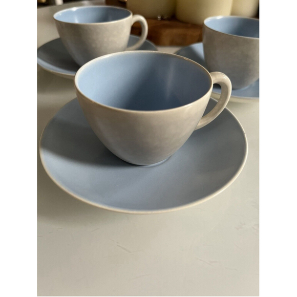 Poole Pottery Set Of 5 Demitasse Espresso Cups Dove Grey Sky Blue England - Picture 3 of 5